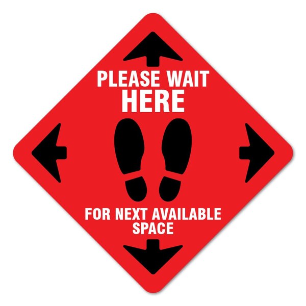 Please Wait Here Red Non-Slip Floor Graphic, 16in Vinyl, 3PK, 16 in L, 16 in H, FD-X-16-3PK-9998